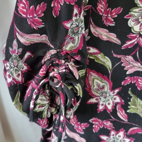 Roz & Ali XL Dress floral over black roll tab sleeves crepe Shift flowy EUC - Picture 8 of 10